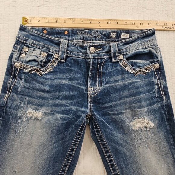 Miss Me Signature Boot Cut Rhinestone Jeans Women's 29 (29x32) EUC Bling Cross - Picture 5 of 16